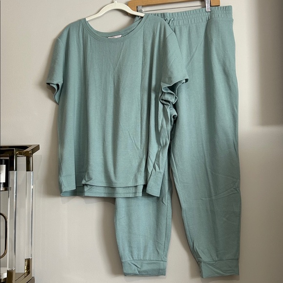 Victoria's Secret XXL Glow Waffle Short sleeve Tee Jogger Set loungewear blue - Picture 4 of 12